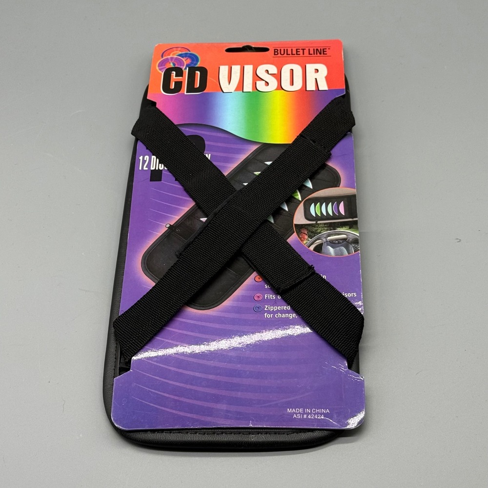 Vtg Y2K CD Visor Organizer 12 Disc Capacity Black Car Sun Visor New Bullet Line